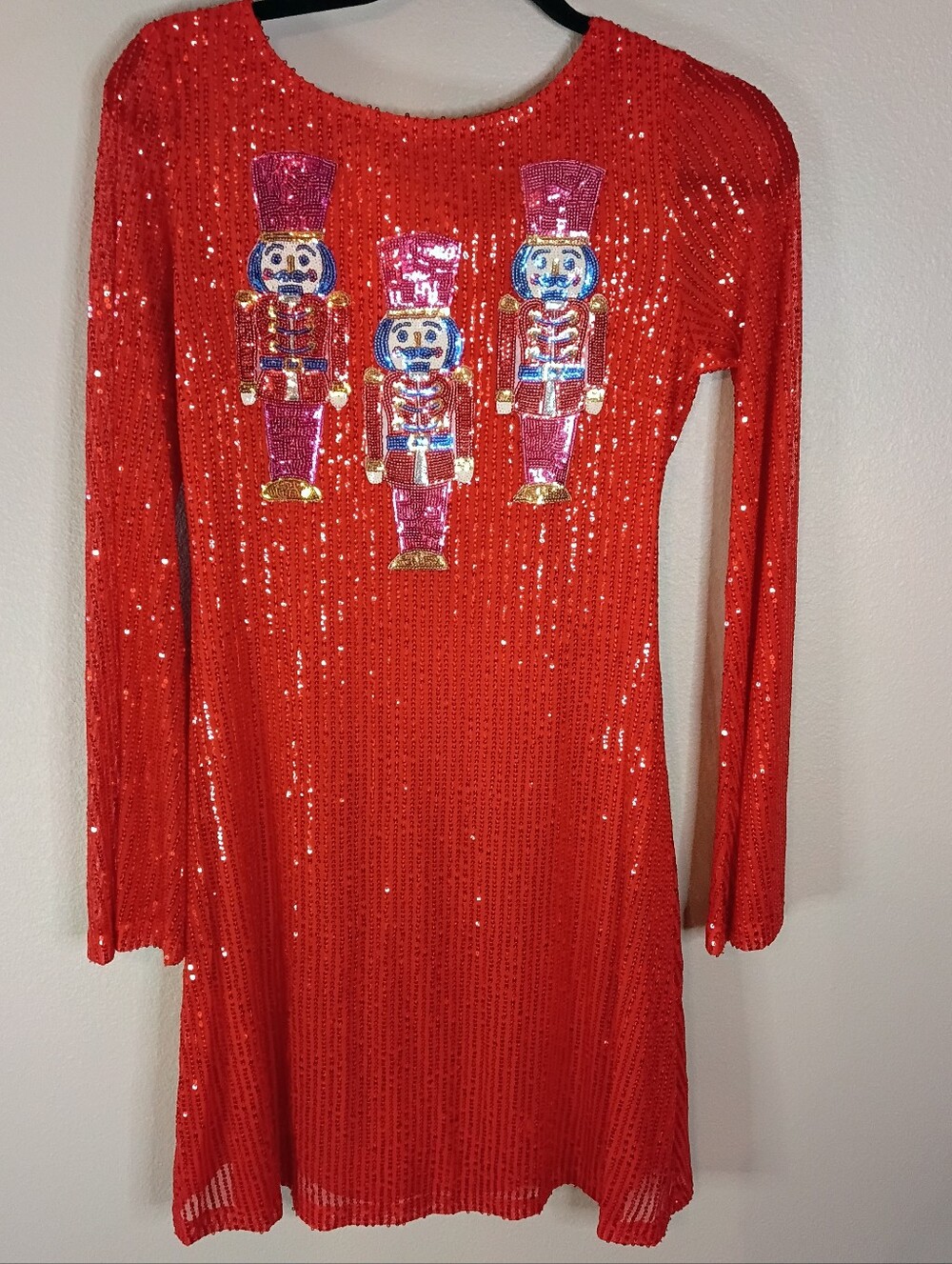 Judith March Sequined Nutcracker Christmas Dress Red Long Sleeve Size S RARE